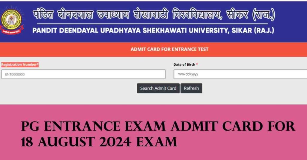 Download PDUSU PG Entrance Exam Admit card for 18 August 2024 Exam