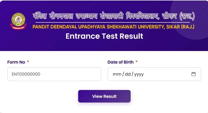 Shekhawati University PG Entrance Exam Result 2025 Released
